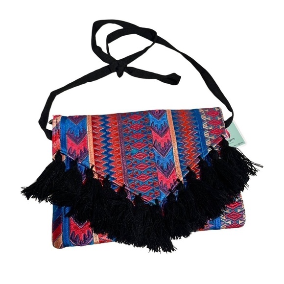 Ethnic Boho Crossbody Bag Handmade Embroidery Tassels Chic Vibrant Colorful NEW - Picture 11 of 16